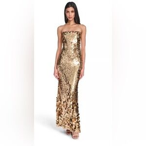 Eliza J Metallic Gold Cascading Sequin Strapless Formal Dress Size:18 $308